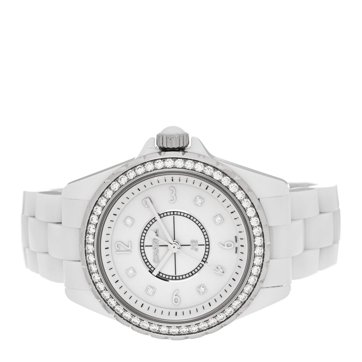 Stainless Steel Ceramic Diamond Bezel 33mm J12 Quartz Watch White