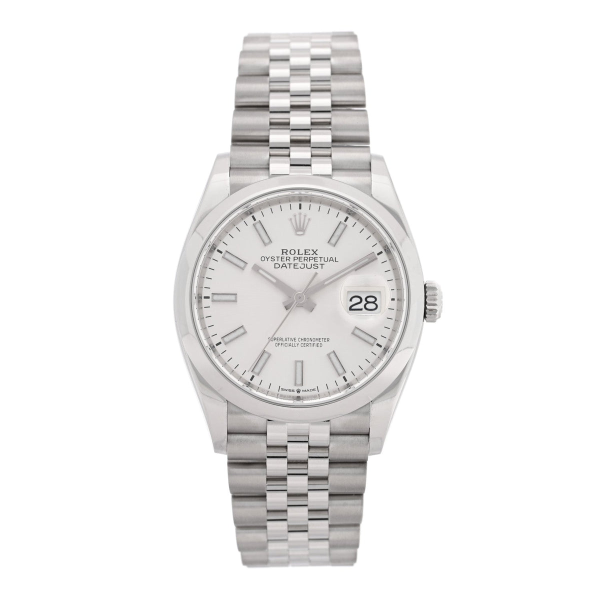 Stainless Steel 36mm Oyster Perpetual Datejust Watch Silver 126200