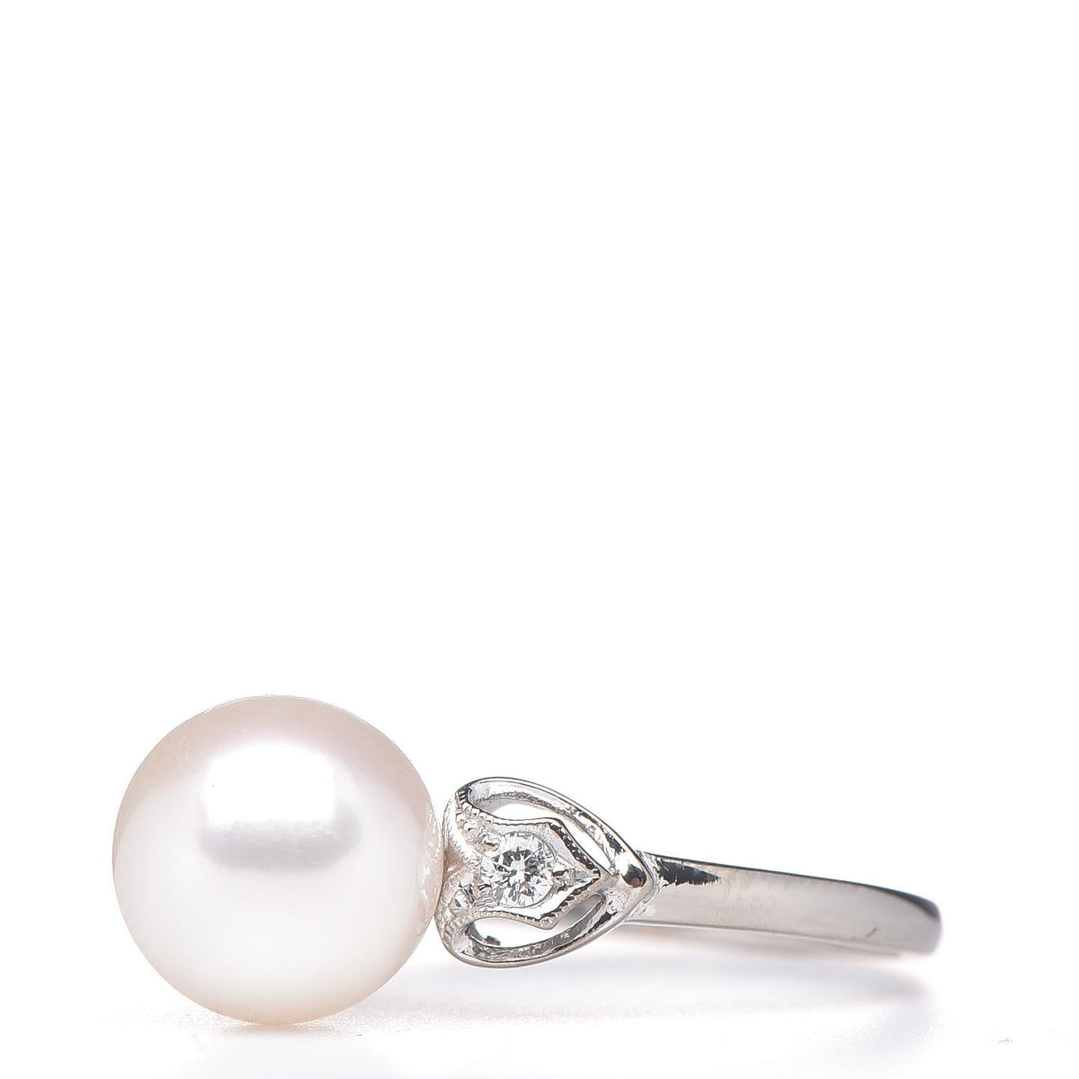 14K White Gold Diamond Akoya Pearl 8-8.5mm Ring 53 6.25