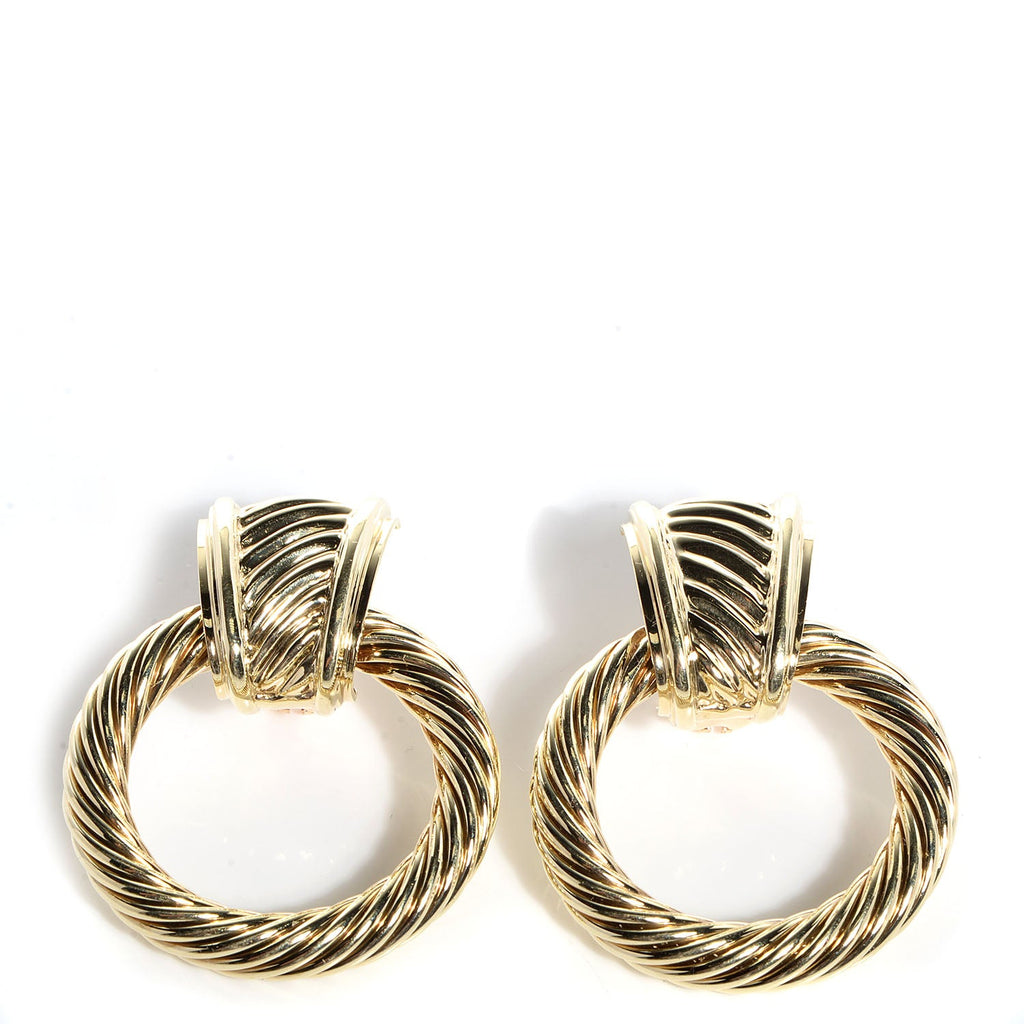 14K Gold Door Knocker Cable Earrings