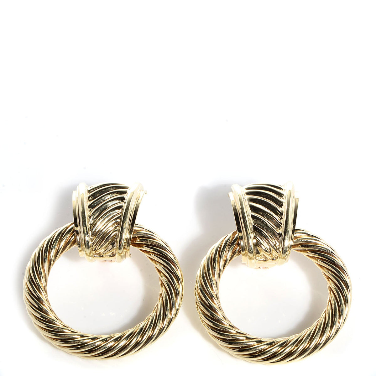 14K Gold Door Knocker Cable Earrings