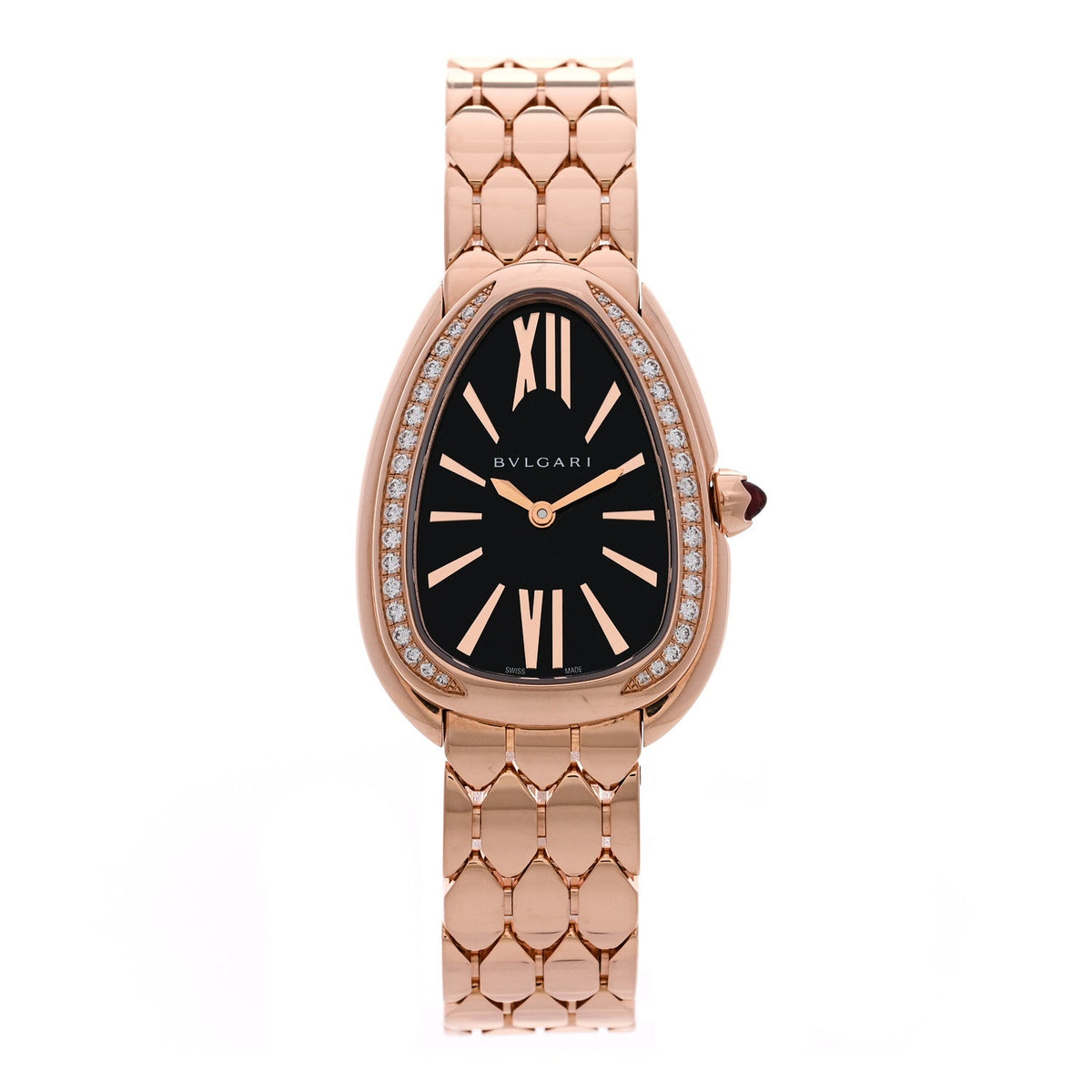 18K Rose Gold Diamond Bezel 33mm Serpenti Seduttori Quartz Watch Black