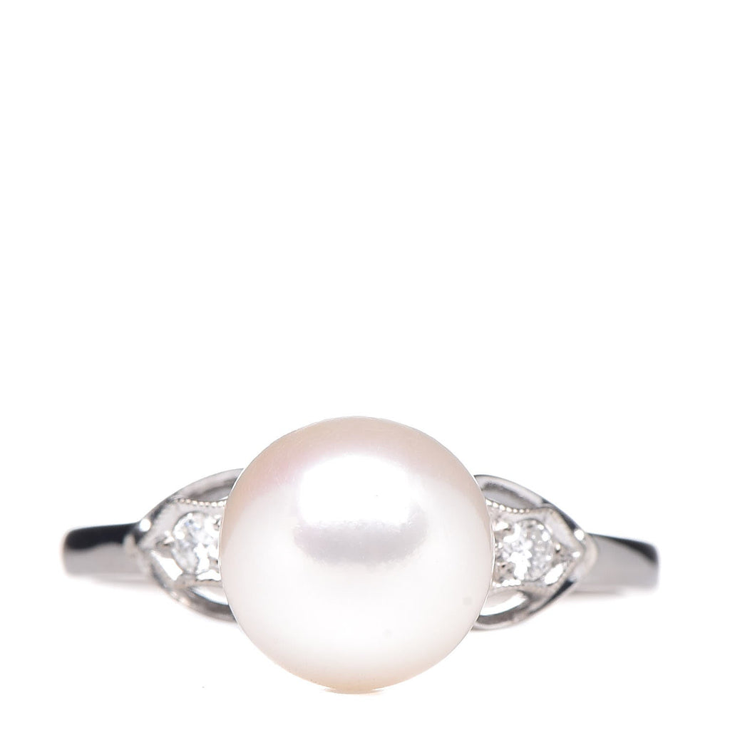 14K White Gold Diamond Akoya Pearl 8-8.5mm Ring 53 6.25