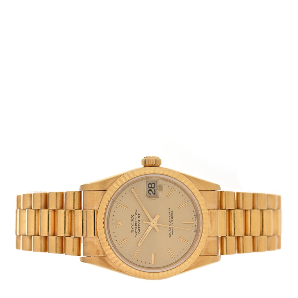 18K Yellow Gold 31mm Oyster Perpetual Datejust President Watch Champagne 78278