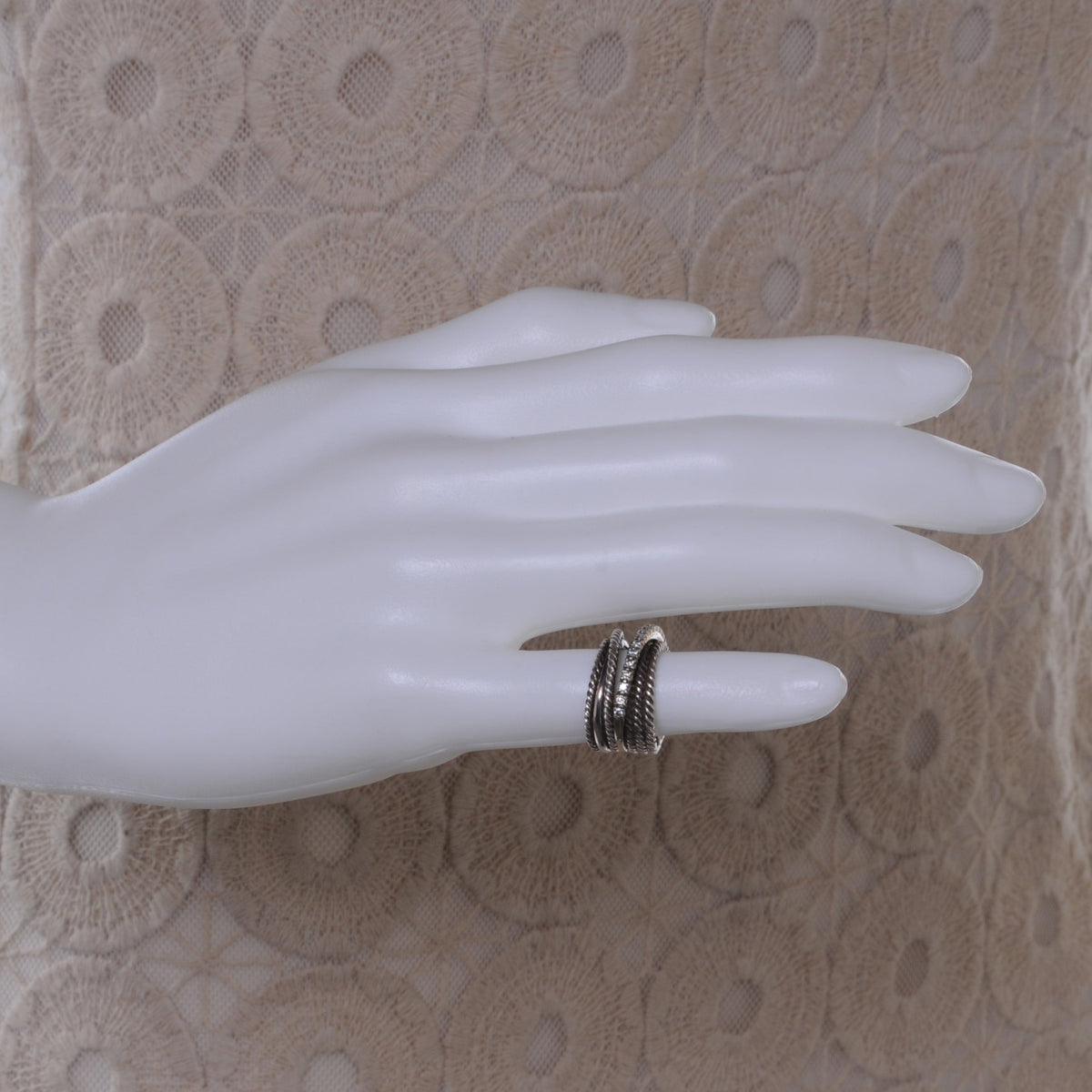 14k Sterling Silver Diamond Crossover Cable Ring 4