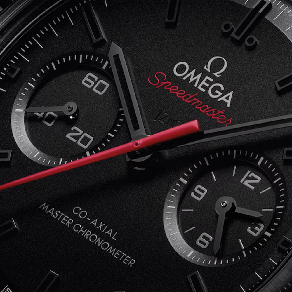 Speedmaster Dark Side of the Moon Black Ceramic 44.25mm - Full Black w/ Red Seconds Hand on Rubber Strap