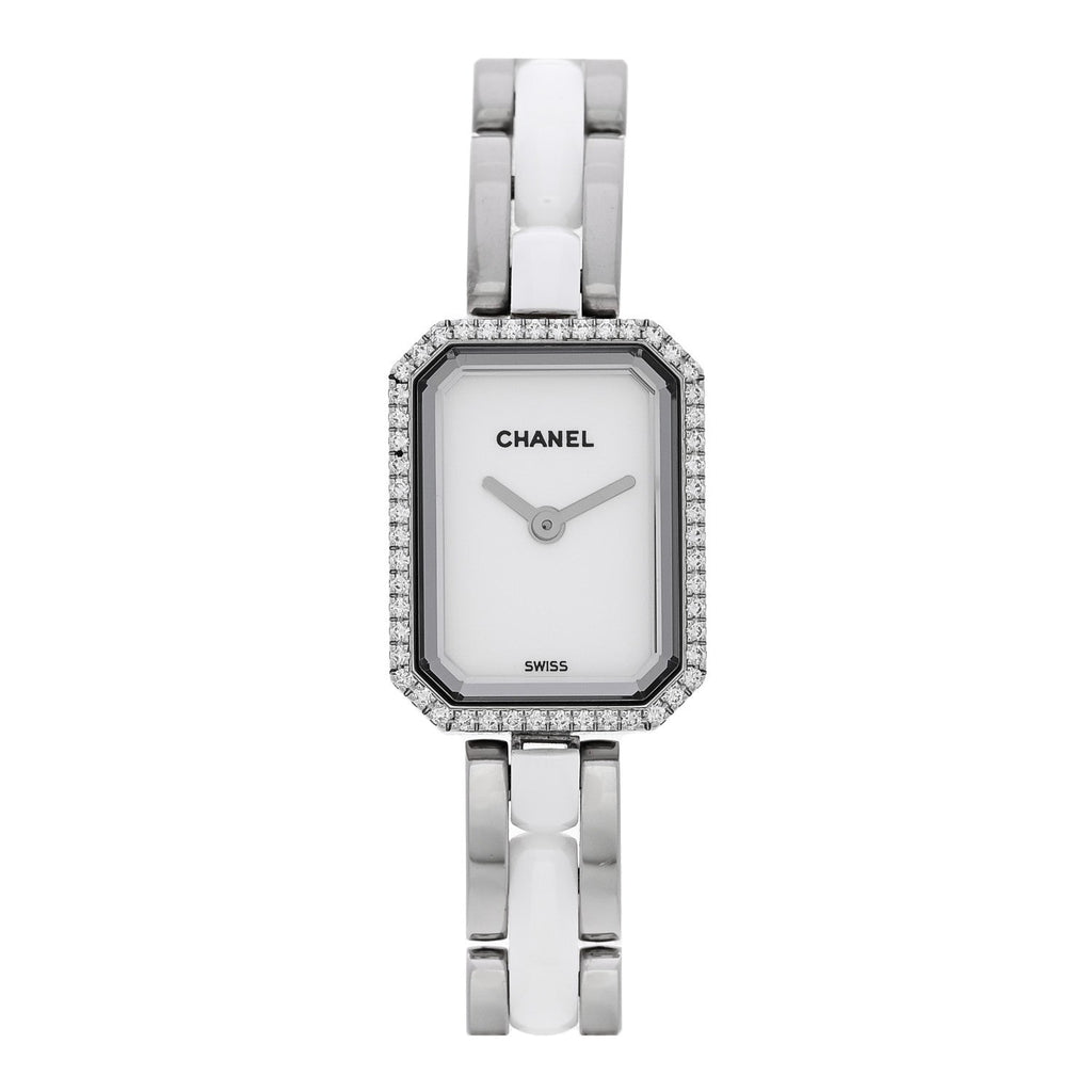 Stainless Steel Ceramic Diamond Bezel 15mm Chain Premiere Quartz Watch White