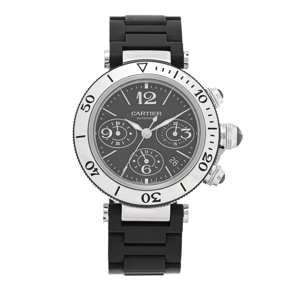 Stainless Steel Rubber 42mm Pasha Seatimer Date Chronograph Automatic Watch Black