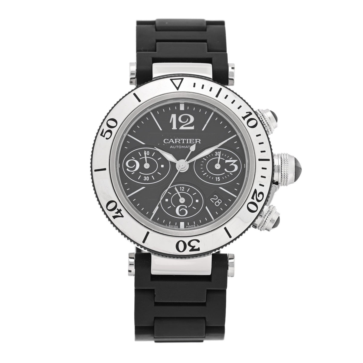 Stainless Steel Rubber 42mm Pasha Seatimer Date Chronograph Automatic Watch Black