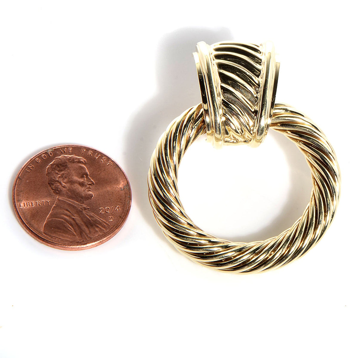 14K Gold Door Knocker Cable Earrings