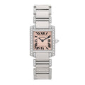 18K White Gold Diamond Bezel 20mm Tank Francaise Quartz Watch Pink