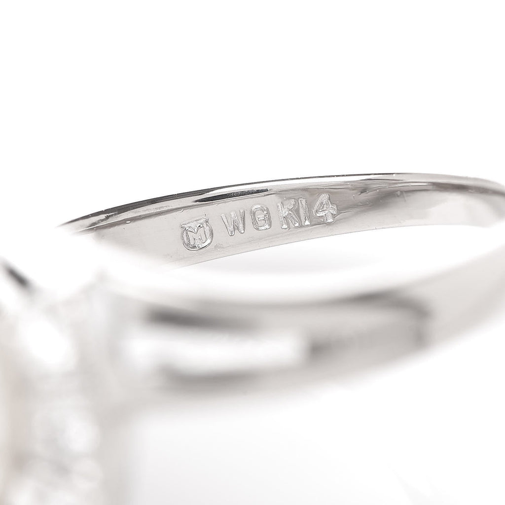 14K White Gold Diamond Akoya Pearl 9mm Deco Ring 49 4.75