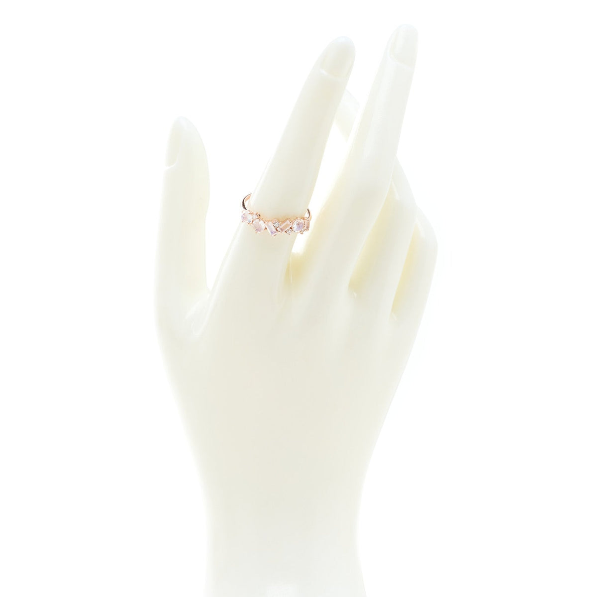 14K Rose Gold Diamond Rainbow Moonstone Amalfi Blend Half Band Ring 56 7.5