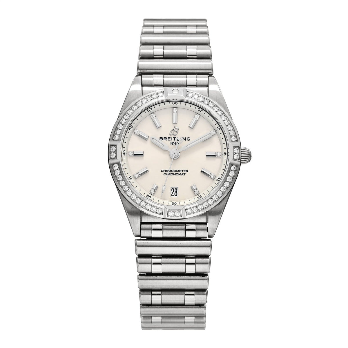 Stainless Steel Diamond Bezel 32mm Chronomat Quartz Watch Silver A77310