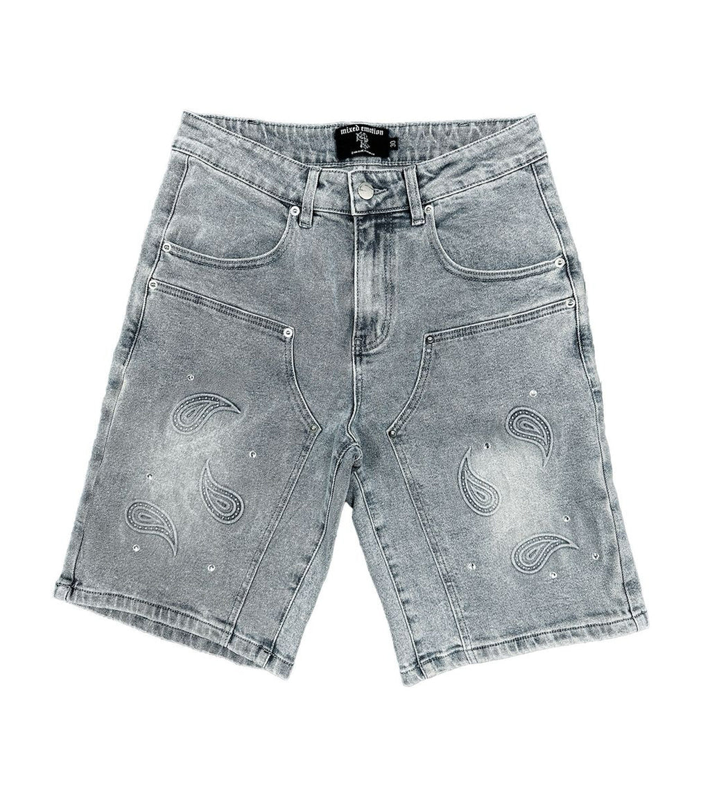 Mixed Emotions Paisley Denim Shorts Blue