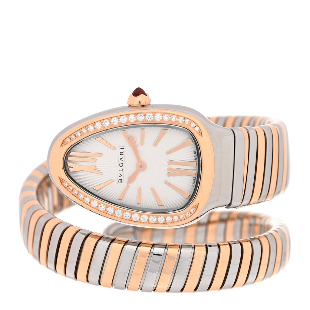 Stainless Steel 18K Rose Gold Diamond Bezel 35mm Serpenti Tubogas Quartz Watch
