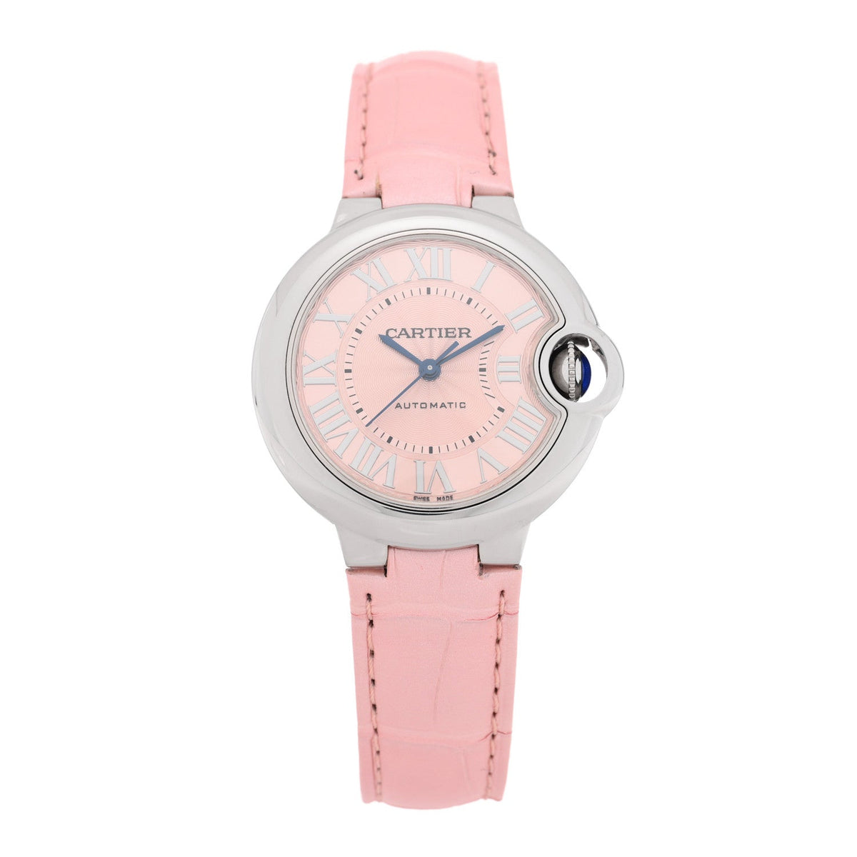 Stainless Steel Alligator 33mm Ballon Bleu De Cartier Automatic Watch Pink