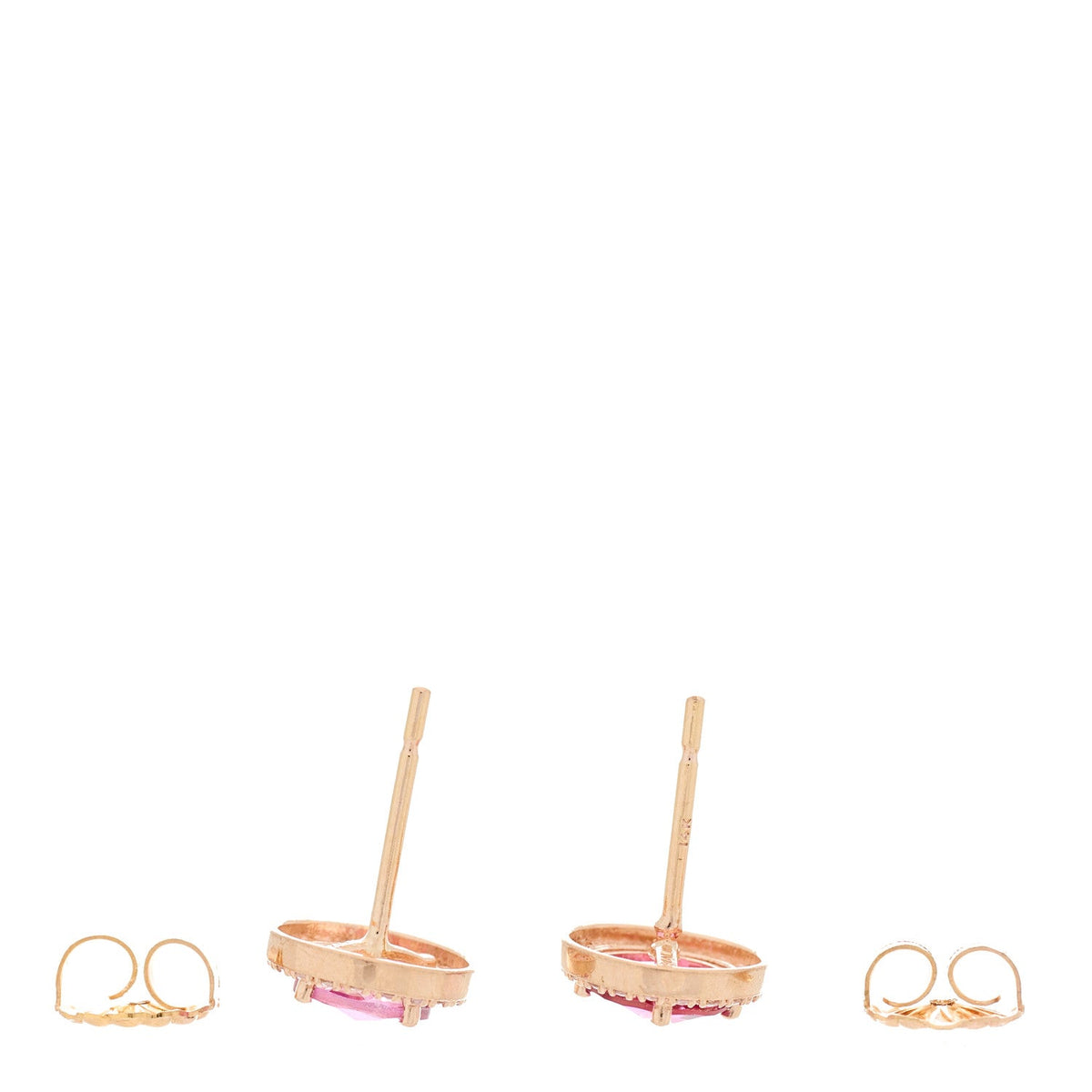 14K Rose Gold Pink Topaz White Sapphire Round Stud Earrings