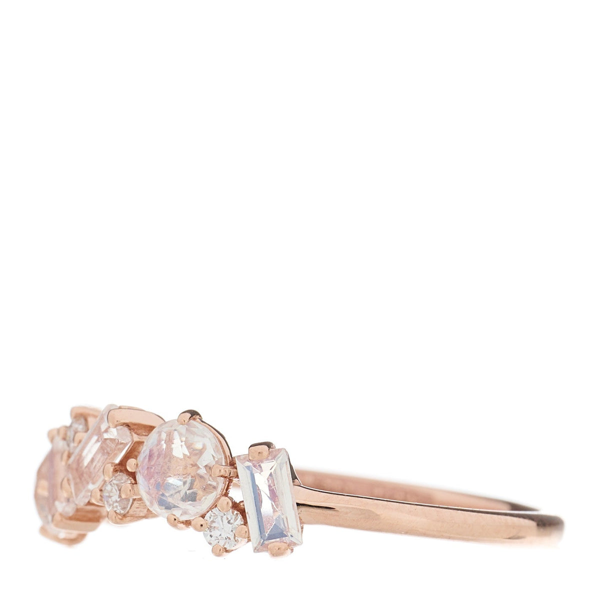 14K Rose Gold Diamond Rainbow Moonstone Amalfi Blend Half Band Ring 56 7.5
