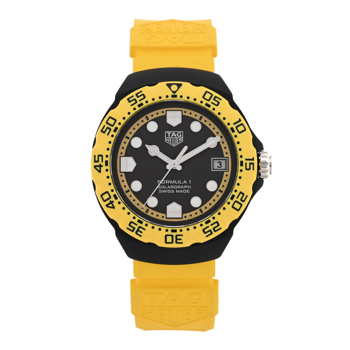 DLC Stainless Steel Rubber 38mm Formula 1 Solargraph Quartz Watch Black Yellow WBY1117