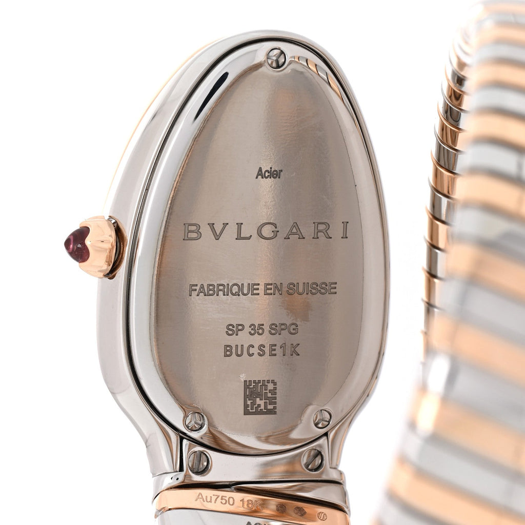 Stainless Steel 18K Rose Gold Diamond Bezel 35mm Serpenti Tubogas Quartz Watch