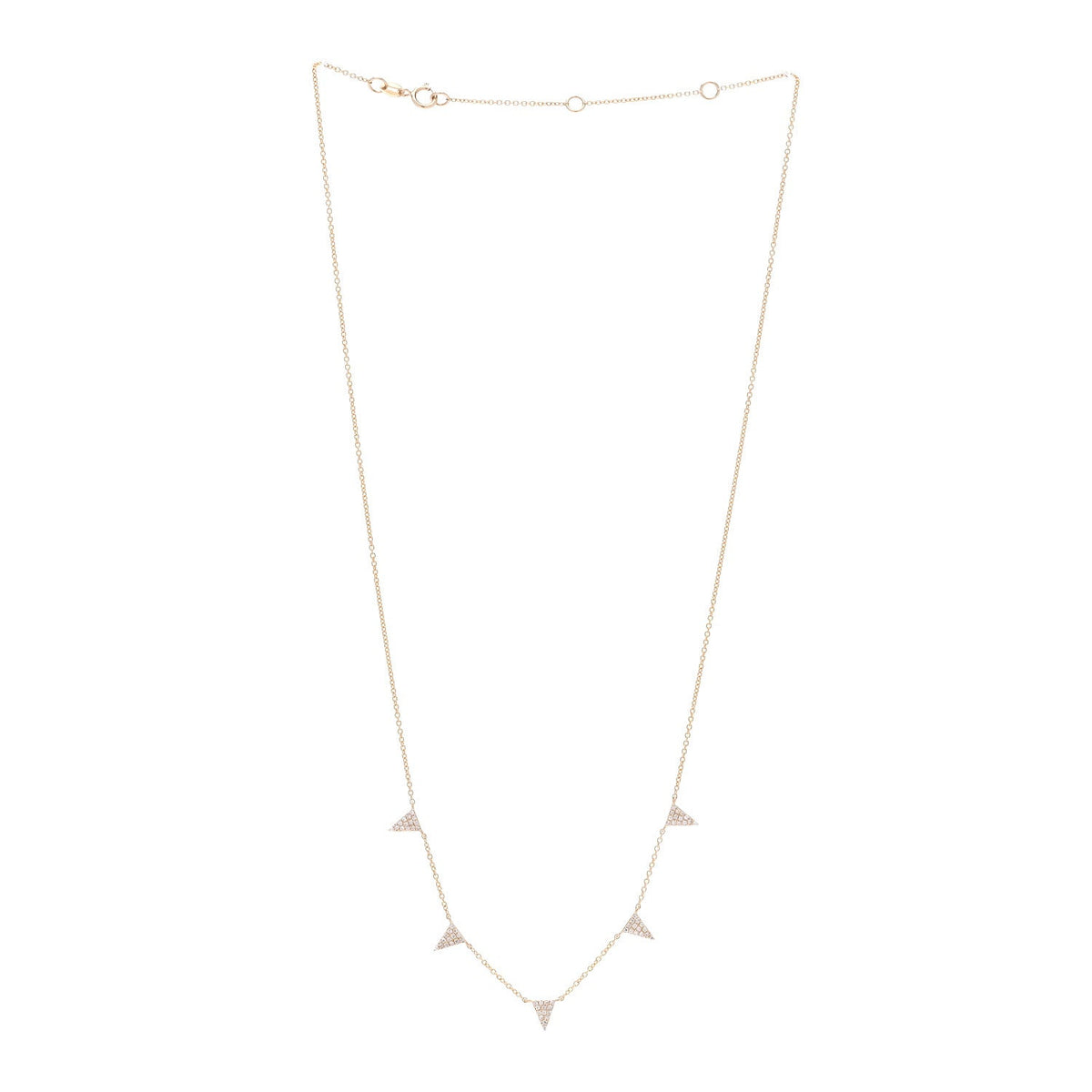 14K Rose Gold Diamond .17ctw Triangle Five Station Necklace
