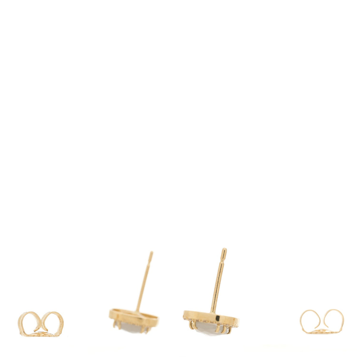14K Rose Gold Moonstone White Sapphire Stud Earrings