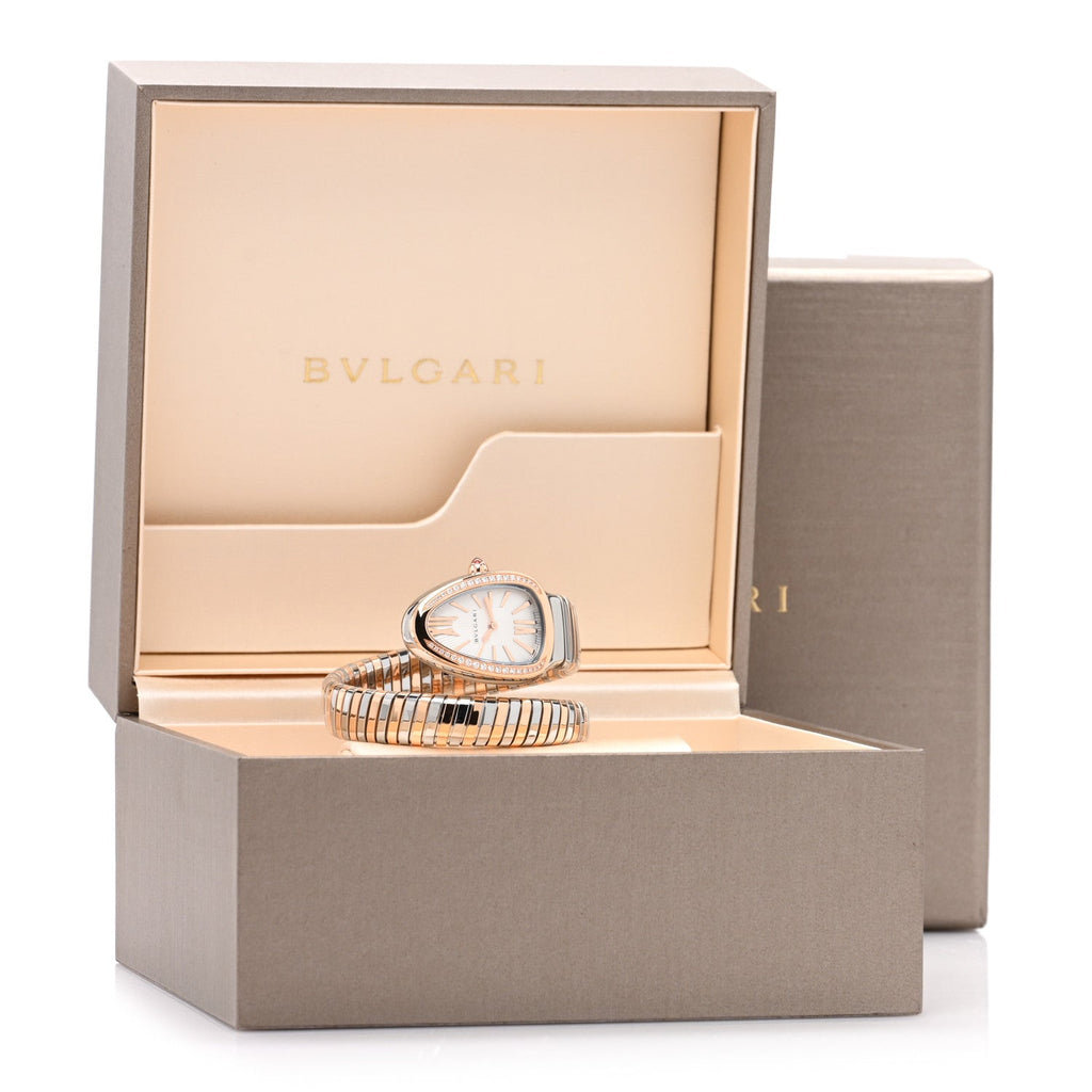 Stainless Steel 18K Rose Gold Diamond Bezel 35mm Serpenti Tubogas Quartz Watch