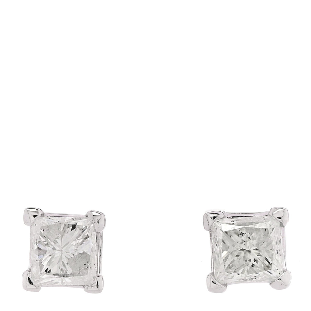 14K White Gold Diamond 1.63ct Square Cut Solitaire Earrings