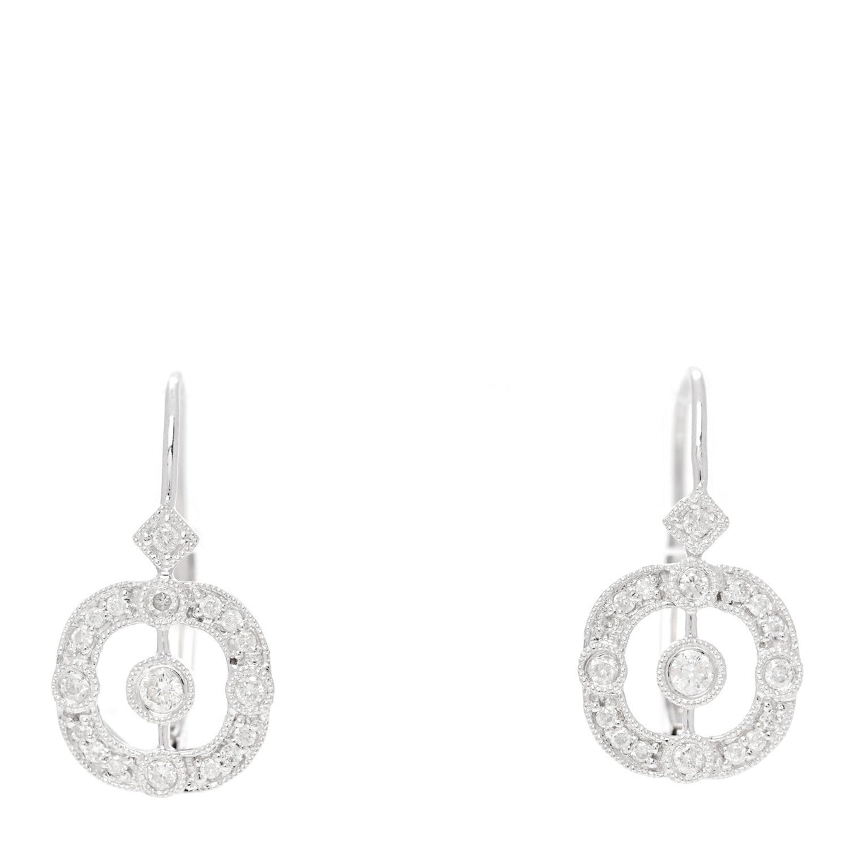 14K White Gold Diamond .30ctw Art Deco Drop Earrings