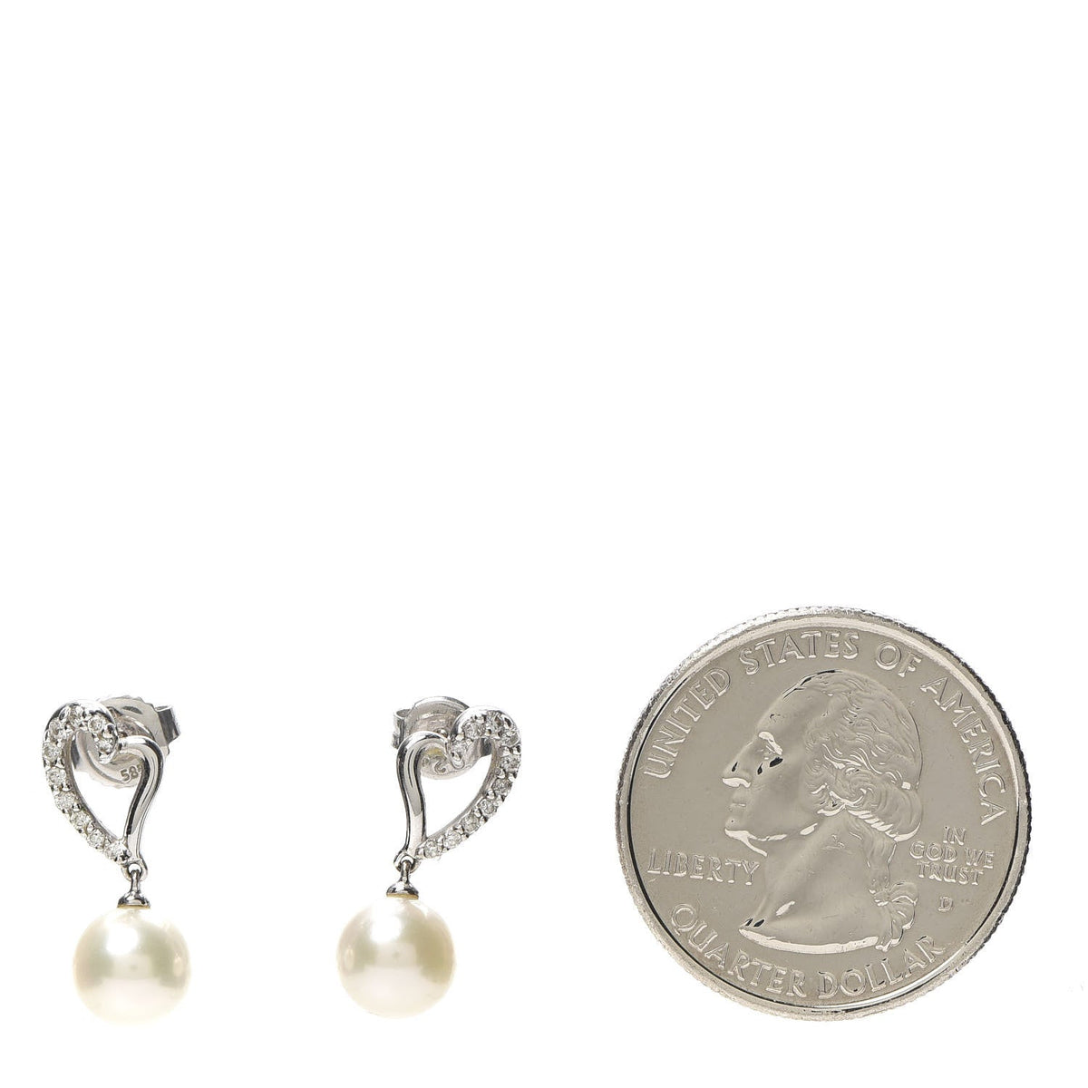 14K White Gold Diamond Akoya Pearl 7mm Blue Lagoon Heart Earrings