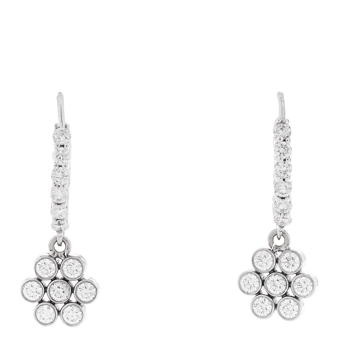 14K White Gold Diamond .50ctw Bezel Flower Drop Earrings