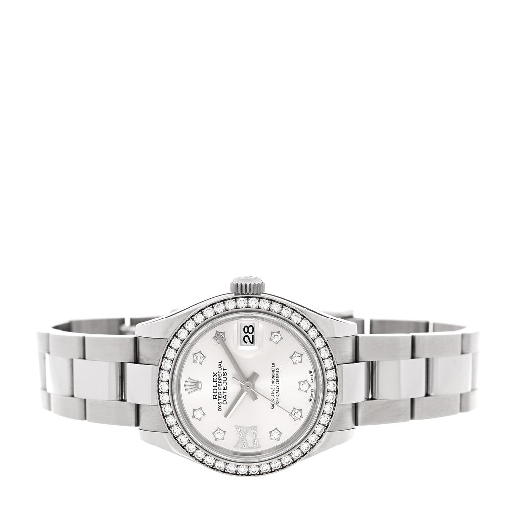 Stainless Steel 18K White Gold Diamond 28mm Oyster Perpetual Datejust Watch Silver 279384RBR