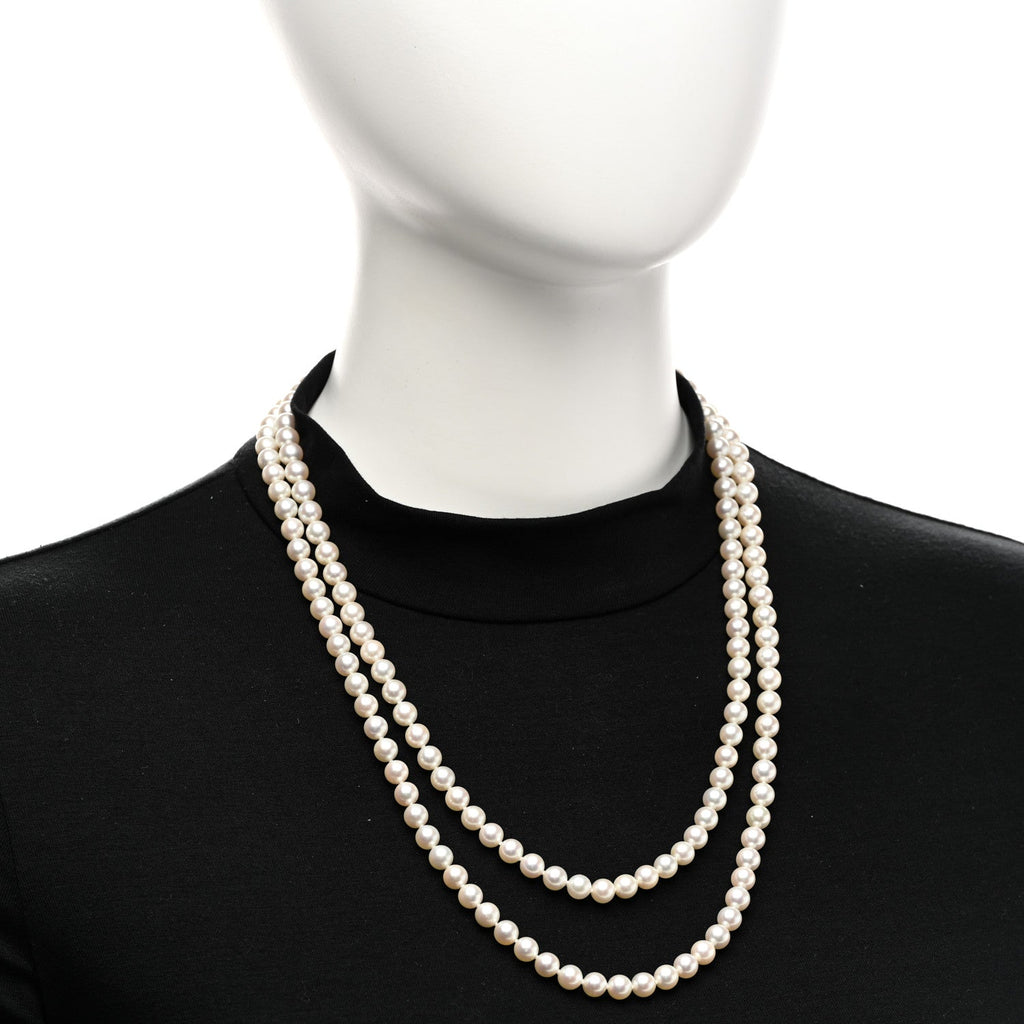 14K White Gold Akoya Cultured Pearl 6.5-7mm Double Strand Necklace