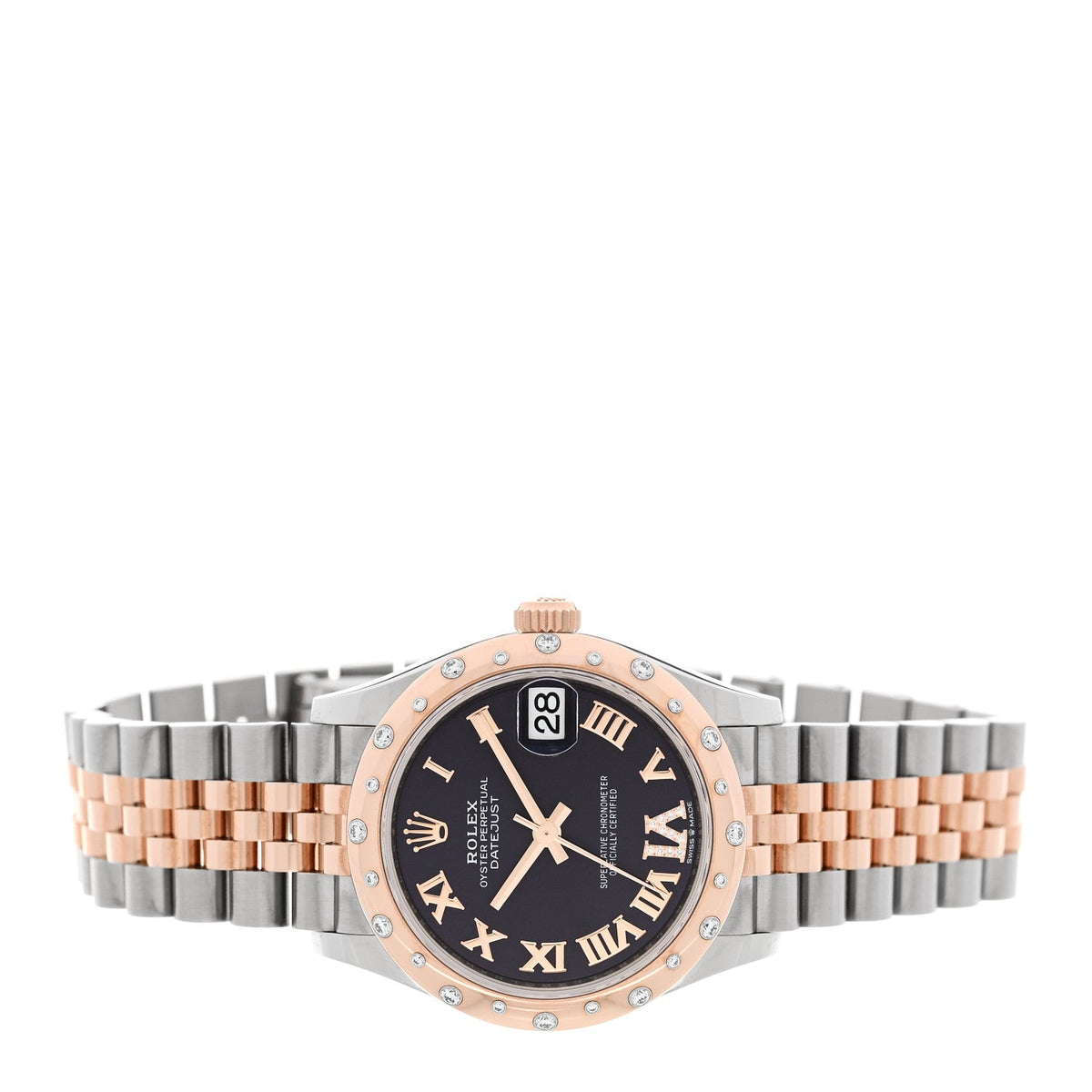 Stainless Steel 18K Everose Gold Diamond 31mm Oyster Perpetual Datejust Watch Black Roman 278341RBR