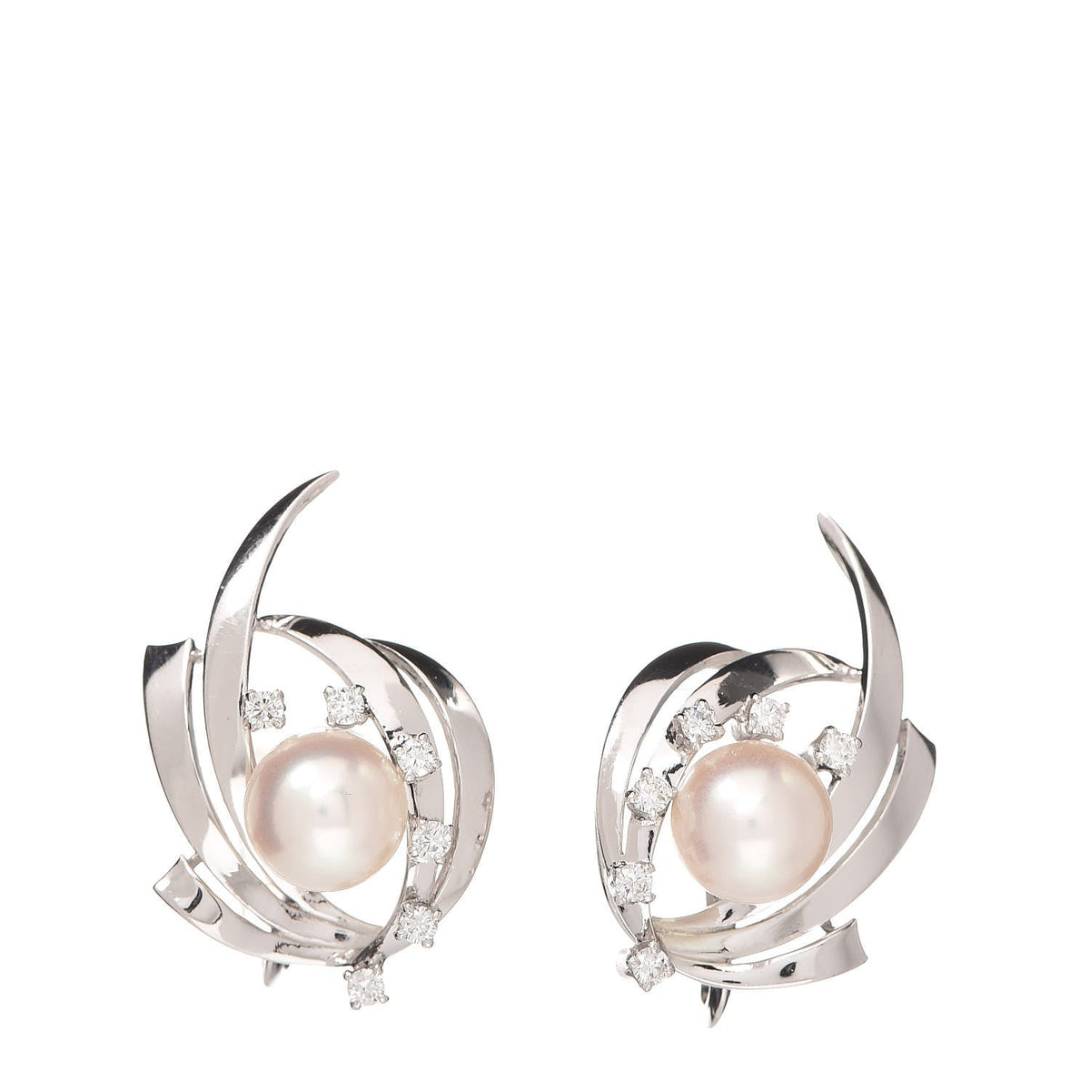 14K White Gold Diamond Akoya Pearl 8mm Screw Back Earrings