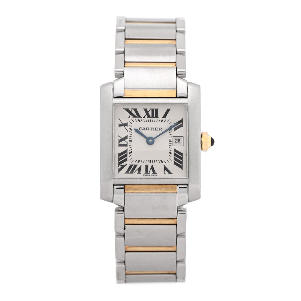 Stainless Steel 18K Yellow Gold 25mm Tank Francaise Quartz Watch