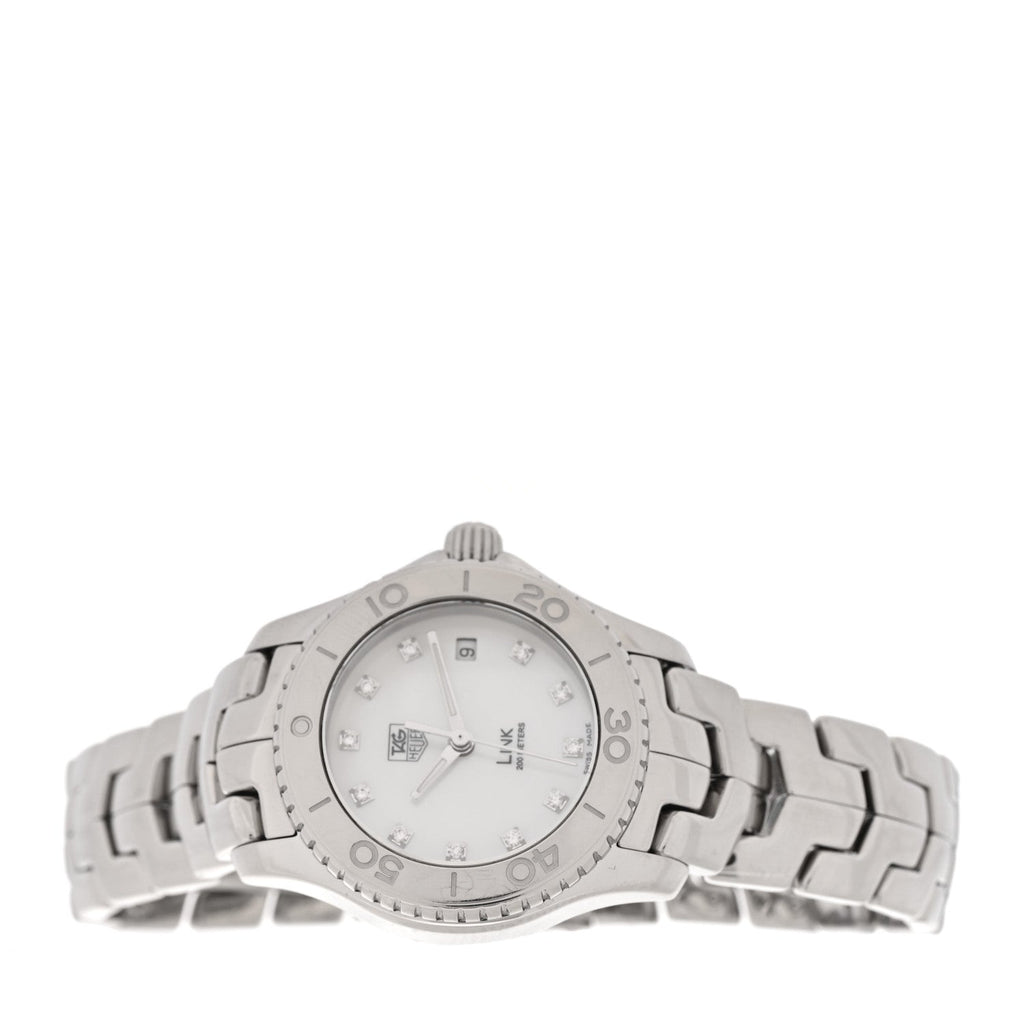 Stainless Steel Diamond Mother of Pearl 27mm Link Quartz Watch WJ1319