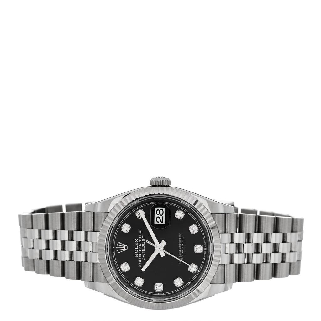 Stainless Steel 18K White Gold Diamond 36mm Oyster Perpetual Datejust Watch Black 126234