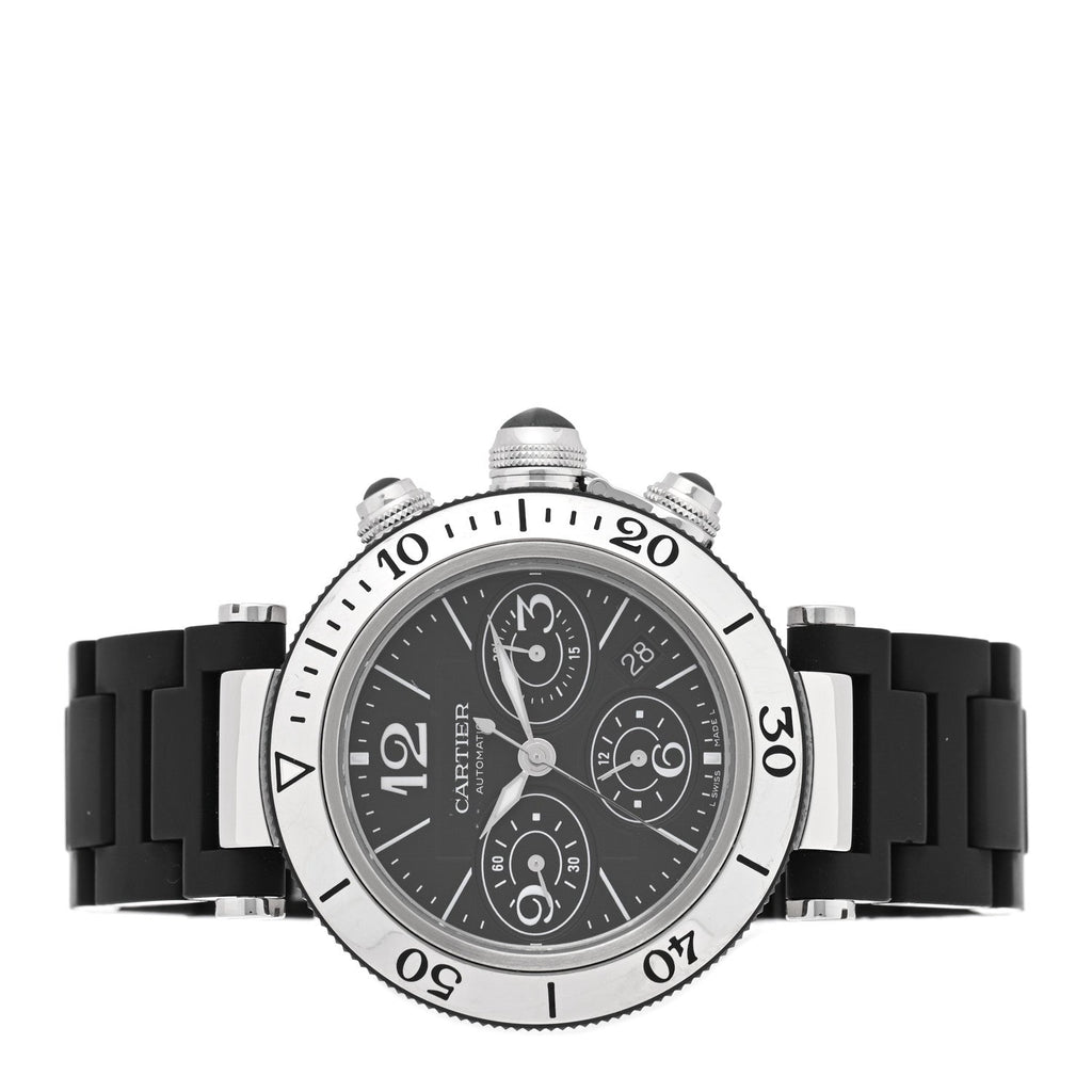 Stainless Steel Rubber 42mm Pasha Seatimer Date Chronograph Automatic Watch Black