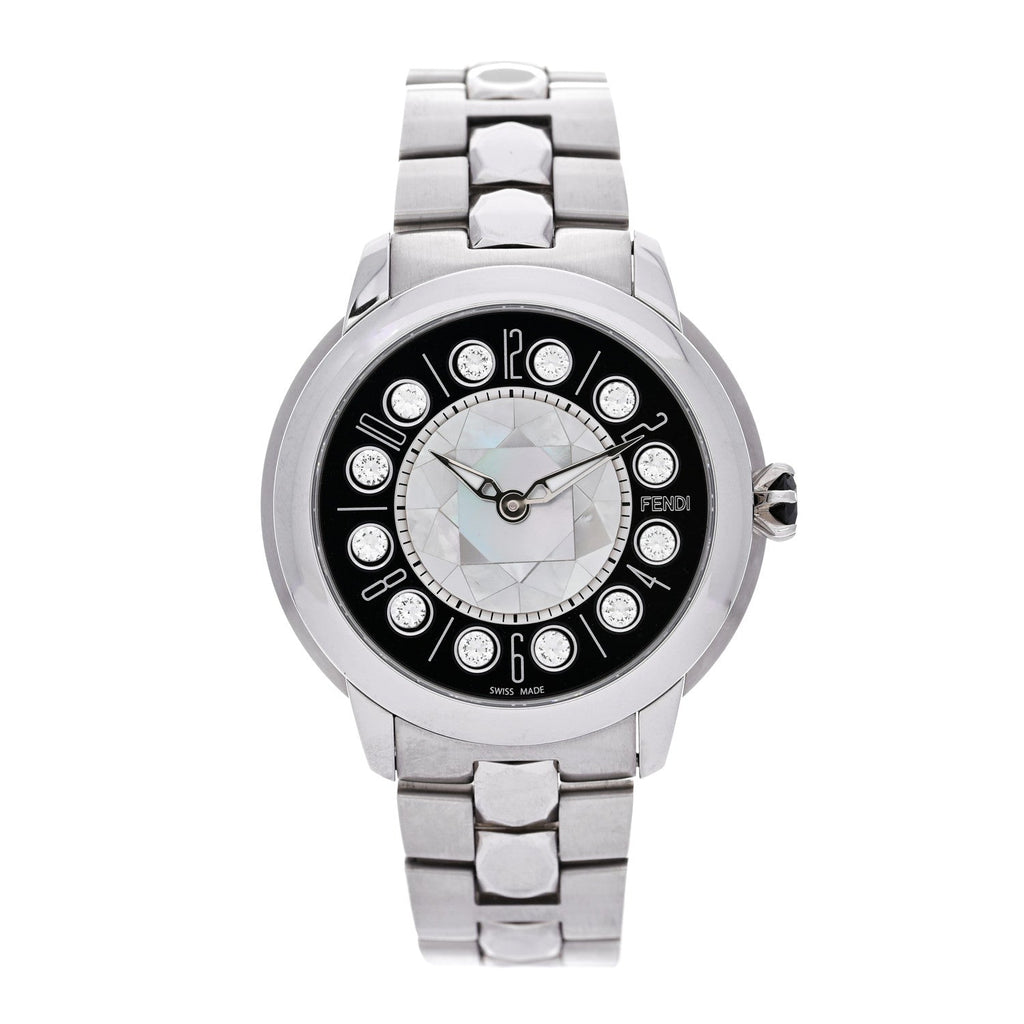Stainless Steel Mother of Pearl Topaz Spinel 38mm Ishine Rotating Gem Two Tone Quartz Watch Black