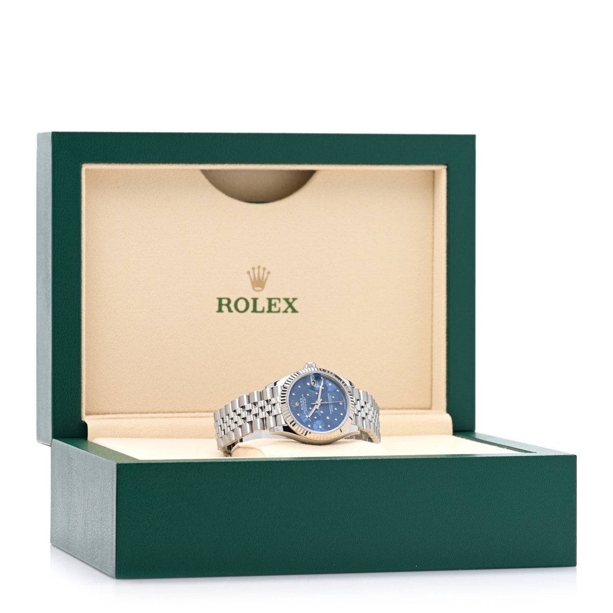 Stainless Steel 18K White Gold Diamond 31mm Oyster Perpetual Datejust Watch Azzurro Blue Floral 278274