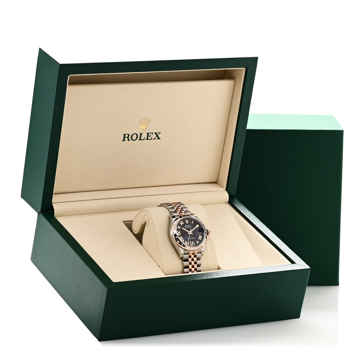 Stainless Steel 18K Everose Gold Diamond 31mm Oyster Perpetual Datejust Watch Black Roman 278341RBR