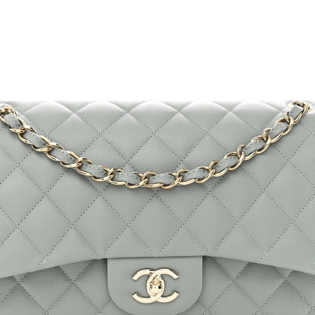 Caviar Quilted Jumbo Double Flap Light Blue