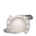 14K White Gold Diamond Akoya Pearl 9mm Deco Ring 49 4.75