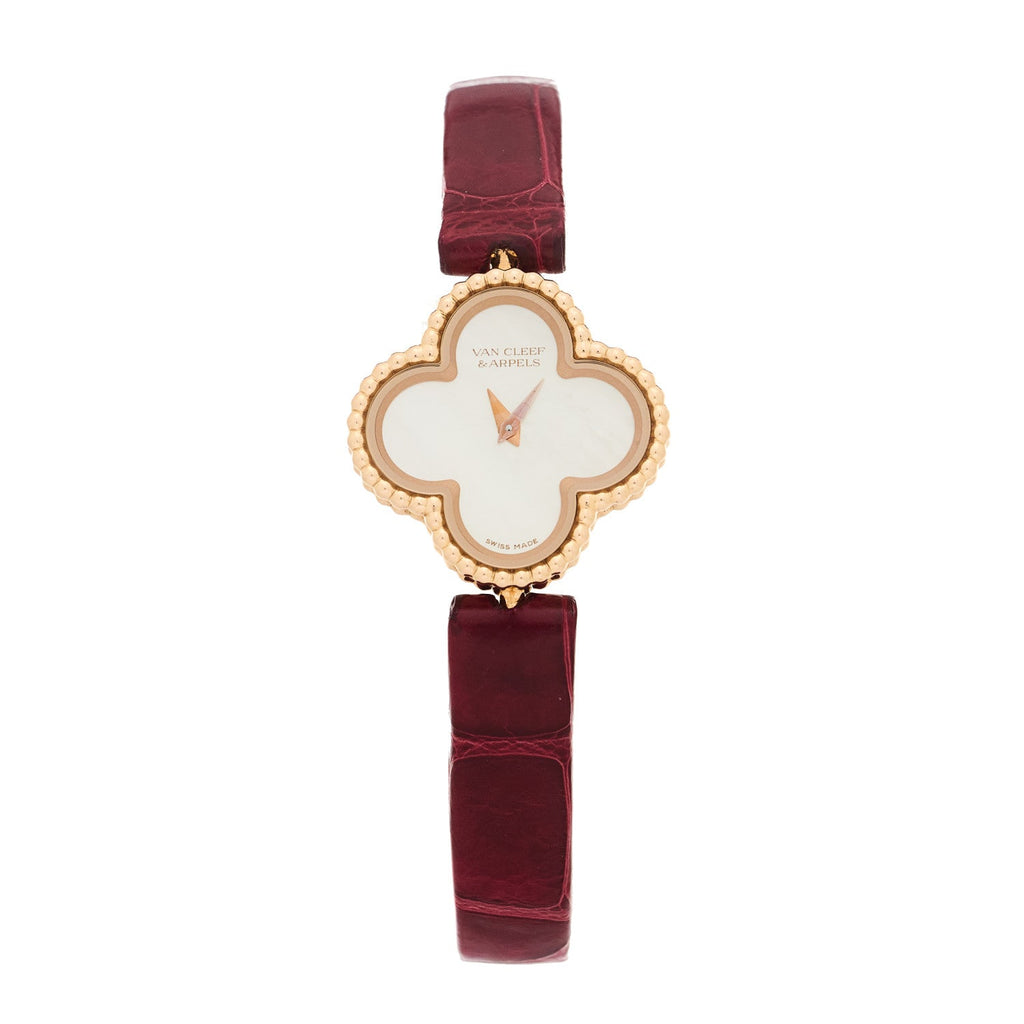18K Rose Gold Alligator Mother Of Pearl 23mm Sweet Alhambra Quartz Watch