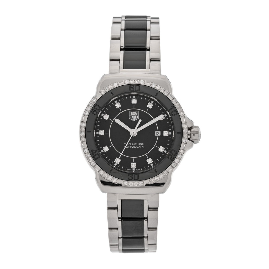 Stainless Steel Ceramic Diamond Bezel 32mm Formula 1 Lady Quartz Watch Black WAH1312