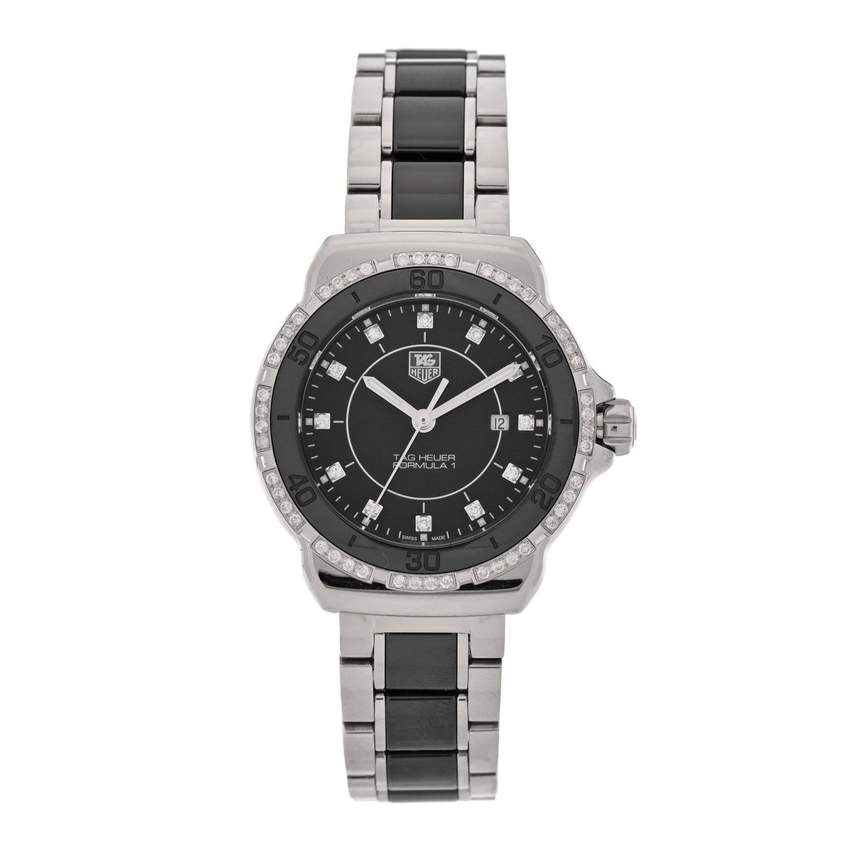 Stainless Steel Ceramic Diamond Bezel 32mm Formula 1 Lady Quartz Watch Black WAH1312