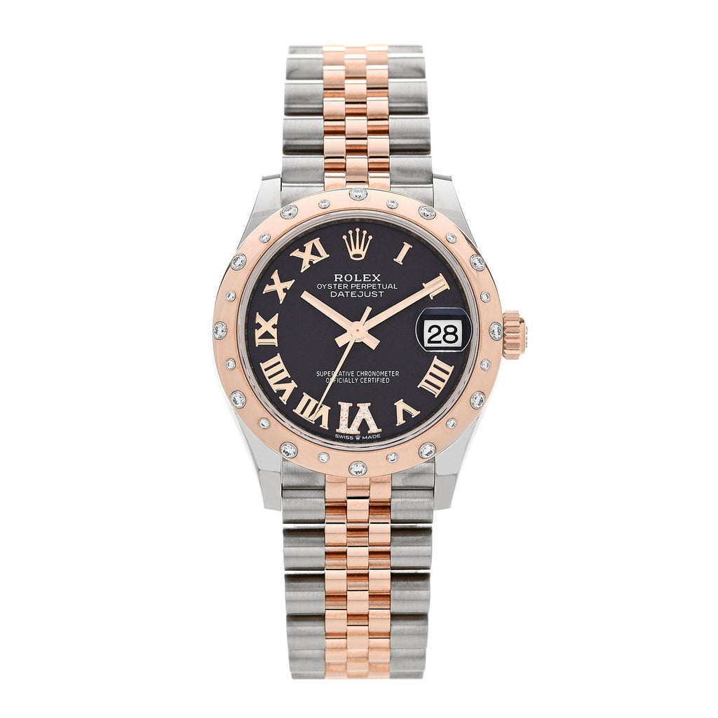 Stainless Steel 18K Everose Gold Diamond 31mm Oyster Perpetual Datejust Watch Black Roman 278341RBR