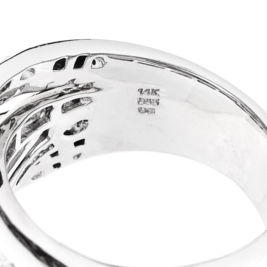 14K White Gold Diamond 1.16ctw Five Row Crossover Band Ring 56 7.5
